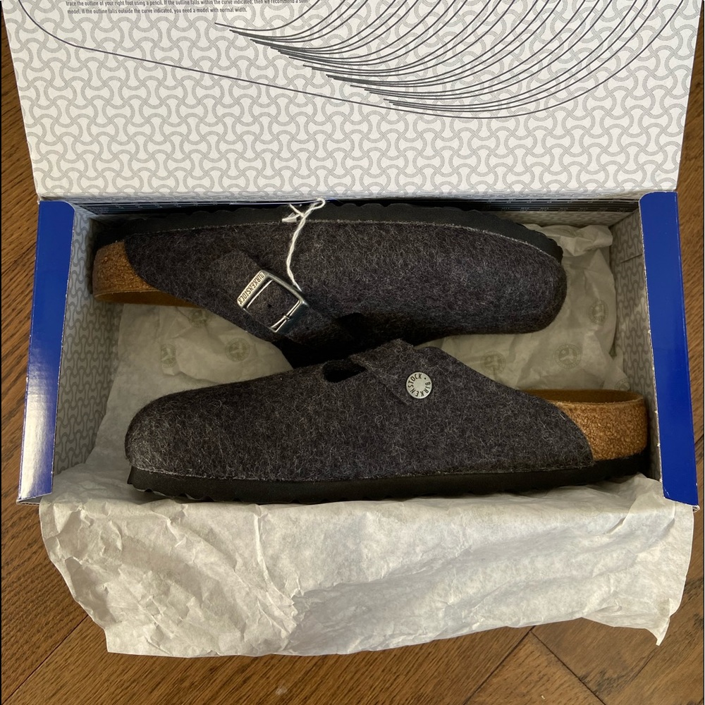 NWT BIRKENSTOCK BOSTON ANTHRACITE WOOL SANDALS
